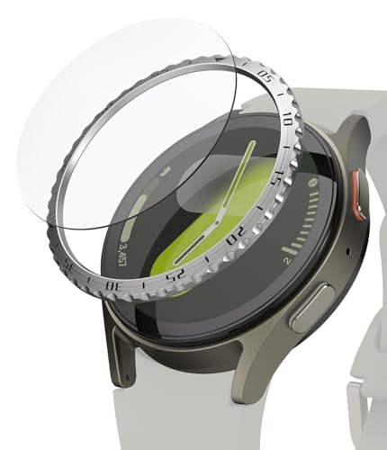 Ringke Bezel Styling & Glass Kompatibel mit Samsung Galaxy Watch 7 40mm Hülle, Kratzfester Edelstahl Lünettenring Klebe-Schutzabdeckung mit HD-Klarer Panzerglas Displayschutz - 40-01 (ST) Silver von Ringke
