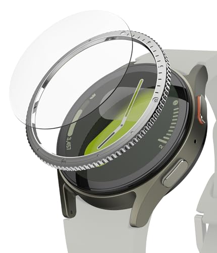 Ringke Bezel Styling & Glass Kompatibel mit Samsung Galaxy Watch 7 40mm Hülle, Kratzfester Edelstahl Lünettenring Klebe-Schutzabdeckung mit HD-Klarer Panzerglas Displayschutz - 40-03 (ST) Silver von Ringke