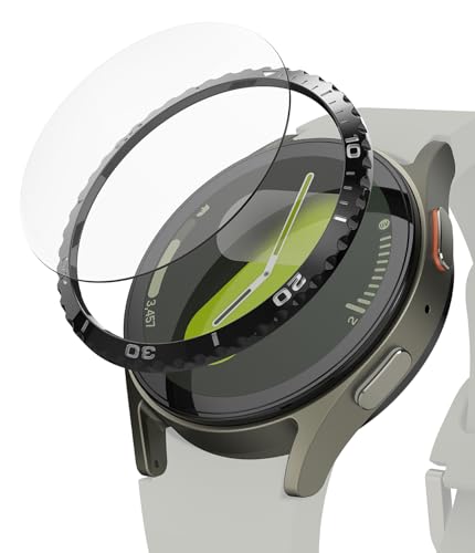 Ringke Bezel Styling & Glass Kompatibel mit Samsung Galaxy Watch 7 44mm Hülle, Kratzfester Edelstahl Lünettenring Klebe-Schutzabdeckung mit HD-Klarer Panzerglas Displayschutz - 44-02 (ST) Black von Ringke