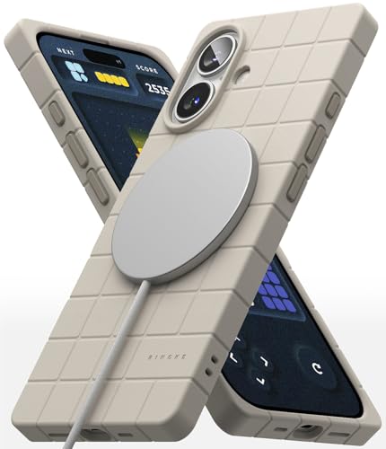 Ringke Bitmap Silicone Magnetic [Kompatibel mit MagSafe] für iPhone 16 Hülle, Prägung Cube rutschfeste Weiche Haptik Leicht Stoßfeste Handyhülle für Magnetisches Ladegerät/Zubehör - Stone von Ringke