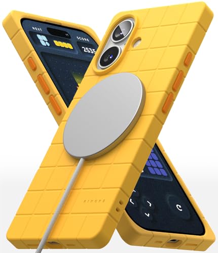 Ringke Bitmap Silicone Magnetic [Kompatibel mit MagSafe] für iPhone 16 Hülle, Prägung Cube rutschfeste Weiche Haptik Leicht Stoßfeste Handyhülle für Magnetisches Ladegerät/Zubehör - Yellow von Ringke
