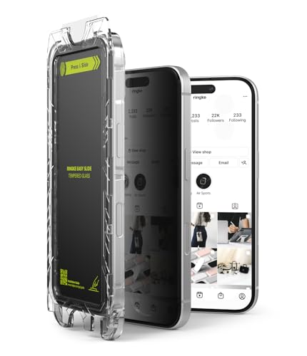 Ringke Easy Slide Privacy Glass [2 Stück] Kompatibel mit iPhone 16 Plus / 15 Plus Panzerglas Sichtschutz mit Installationstool, Anti-Spy 9H Härte HD-Qualität Gehärtetes Glas Schutzfolie Folie von Ringke
