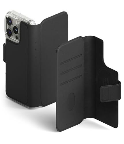 Ringke Folio Wallet Magnetic Case [Kompatibel mit MagSafe] für iPhone 16 Pro Max / 16 Plus Hülle, Abnehmbare PU-Leder Geldbörse mit Kartenhalter Flip Cover für Flache Rückseite Magnethülle - Black von Ringke