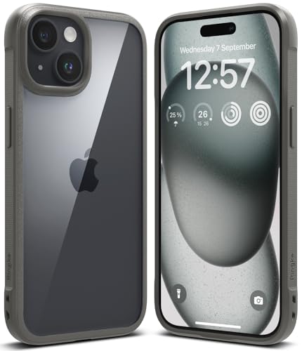 Ringke Fusion Bold [Vergilbungsfrei] Kompatibel mit iPhone 15 Plus Hülle, Fester Griff rutschfeste Stoßfeste TPU Bumper mit Klarer Harte PC Rückseite HandyHülle - Gray von Ringke