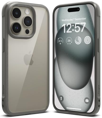 Ringke Fusion Bold [Vergilbungsfrei] Kompatibel mit iPhone 15 Pro Max Hülle, Fester Griff rutschfeste Stoßfeste TPU Bumper mit Klarer Harte PC Rückseite HandyHülle - Gray von Ringke