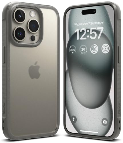 Ringke Fusion Bold [Vergilbungsfrei] Kompatibel mit iPhone 15 Pro Hülle, Anti-Fingerabdruck Fester Griff Rutschfester Rahmen Stoßfeste TPU Bumper Mattierte Harte Rückseite Handyhülle - Matte Gray von Ringke