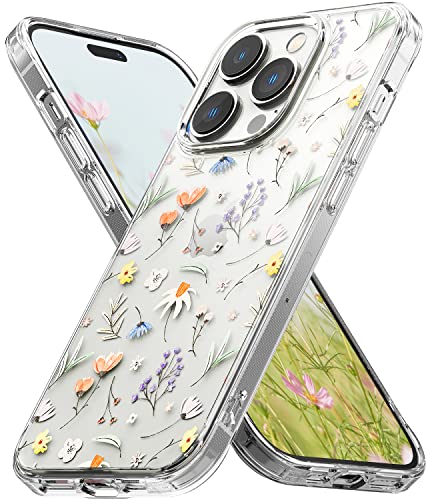 Ringke Fusion Design Case Kompatibel mit iPhone 14 Pro Max Hülle, Floral Blumen Muster Stoßfeste Case mit Band Löcher - Dry Flowers von Ringke