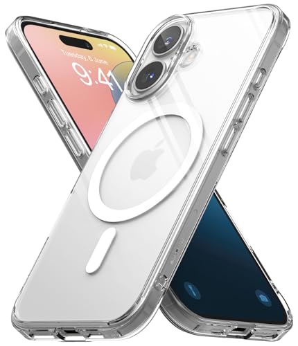 Ringke Fusion Magnetic Case [Kompatibel mit MagSafe] für iPhone 16 Hülle, Transparente Hart-PC Rückseite Stoßfeste TPU Bumper Handyhülle für Magnet-Ladegerät/Zubehör - Clear von Ringke