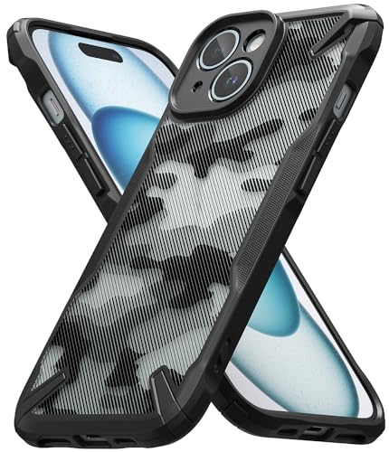 Ringke Fusion-X Case Kompatibel mit iPhone 15 Hülle, [Militärischer Schutz] Stoßfest Fingerabdruckfest Militär Muster Handyhülle für iPhone 15 6,1" - Camo Black von Ringke