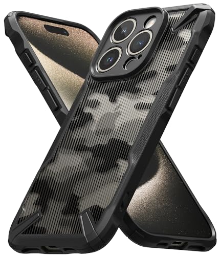 Ringke Fusion-X Case Kompatibel mit iPhone 15 Pro Max Hülle, [Militärischer Schutz] Stoßfest Fingerabdruckfest Militär Muster Handyhülle für iPhone 15 Pro Max 6,7" - Camo Black von Ringke