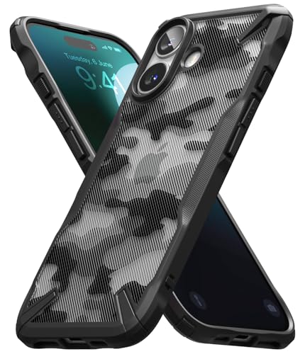 Ringke Fusion-X Case Kompatibel mit iPhone 16 Hülle, [Robuste Schutz] Tarnmuster Design Robuster Bumper Stoßfest Anti-Kratzer Fortschrittlicher Schutz Bumper Handyhülle - Camo Black von Ringke