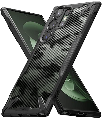 Ringke Fusion-X Kompatibel mit Samsung Galaxy S23 Ultra 5G (2023) Hülle, durchsichtige Harte Rückseite mit stoßfester, verstärkter Seitenschutzhülle - Camo Black von Ringke