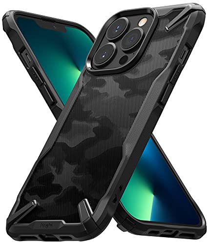Ringke Fusion-X Kompatibel mit iPhone 13 Pro Hülle Handschlaufe Loch mit Fingerabdruckfest 3D Militär Muster - Camo Schwarz von Ringke