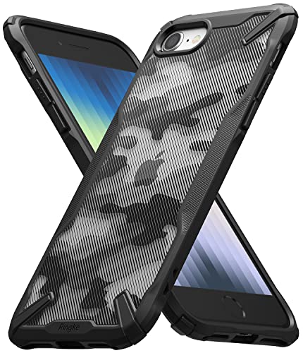 Ringke Fusion-X Kompatibel mit iPhone SE 2022 5G (SE 3) Hülle und iPhone SE 2020, iPhone 8, iPhone 7, Handschlaufe Loch im Rand mit 3D Militär Muster - Camo Black von Ringke