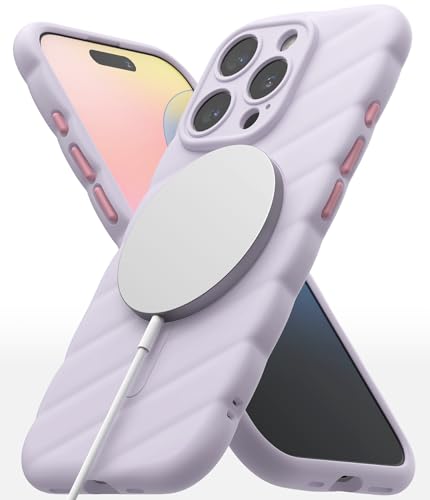 Ringke Macaron Silicone Magnetic Case [Kompatibel mit MagSafe] für iPhone 16 Pro Hülle, Geprägte Weiche Haptik Rutschfester Grip Leicht Stoßfest für Magnetisches Ladegerät/Zubehör - Light Purple von Ringke
