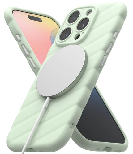Ringke Macaron Silicone Magnetic Case [Kompatibel mit MagSafe] für iPhone 16 Pro Hülle, Geprägte Weiche Haptik Rutschfester Grip Leicht Stoßfest für Magnetisches Ladegerät/Zubehör - Mint von Ringke