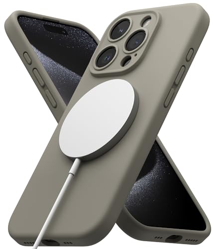 Ringke Magnetic Case Kompatibel mit iPhone 15 Pro Hülle 6,1 Zoll Kompatibel mit MagSafe [Silicone Magnetic] Kameraschutz und Weiches Gefühl Silikon Magnetische Handyhülle - Gray von Ringke