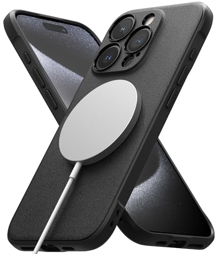 Ringke Magnetic Case Kompatibel mit iPhone 15 Pro Max Hülle 6,7 Zoll Kompatibel mit MagSafe [Onyx Magnetic] Kameraschutz und Verbesserte Griffigkeit TPU Magnetische Laden Handyhülle - Black von Ringke