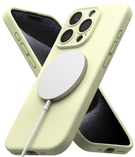 Ringke Magnetic Case Kompatibel mit iPhone 15 Pro Max Hülle 6,7 Zoll Kompatibel mit MagSafe [Silicone Magnetic] Kameraschutz und Weiches Gefühl Silikon Magnetische Handyhülle - Sunny Lime von Ringke