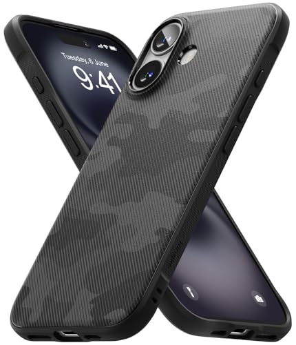 Ringke Onyx Case Kompatibel mit iPhone 16 Plus Hülle, [Fester Griff] Tarnmuster Design rutschfest Schlankes Slim Fit Einzigartige Textur TPU Robuste Stoßfeste Anti-Kratzer Handyhülle - Camo Black von Ringke
