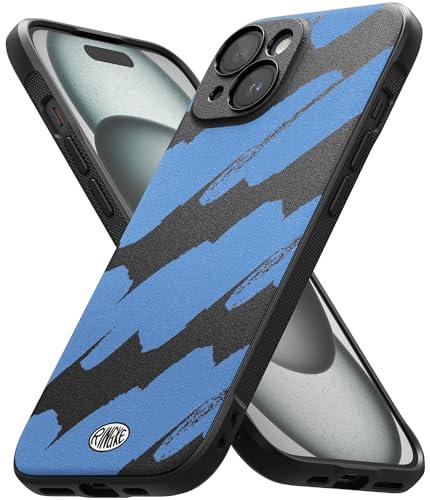 Ringke Onyx Design Case Kompatibel mit iPhone 15 Plus Hülle, Blaues Malmuster Design Weich Kratzfeste TPU Silikon Handyhülle für iPhone 15 Plus 6,7" - Blue Brush von Ringke