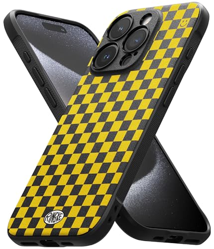 Ringke Onyx Design Case Kompatibel mit iPhone 15 Pro Hülle, Schachbrettmuster Design Weich Kratzfeste TPU Silikon Handyhülle für iPhone 15 Pro 6,1" - Checkerboard Yellow von Ringke