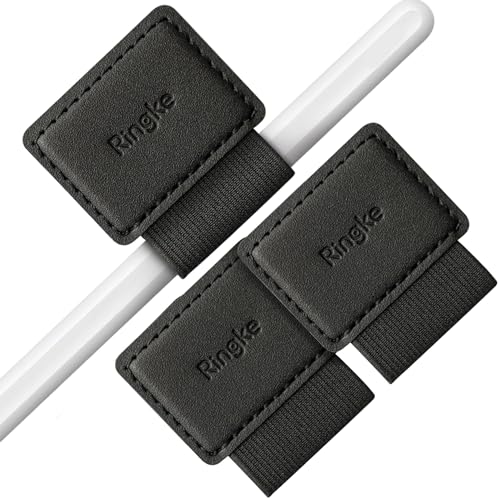 Ringke Pen Holder [3er Pack] Selbstklebend PU Leder Stiftschlaufe Designed für Apple Pencil Halter Hülle, Tagebuch, und Mehr - Schwarz Black von Ringke