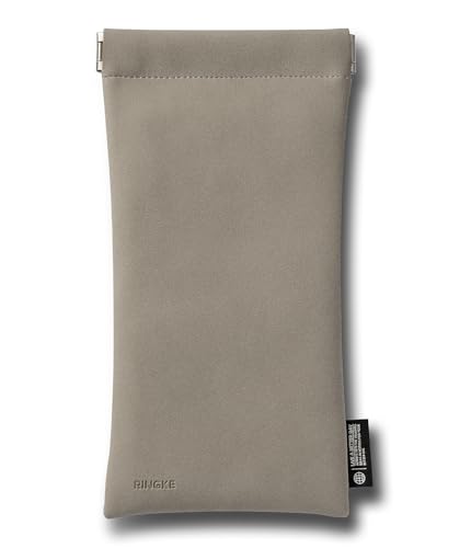 Ringke Pouch [One Touch] Einfaches Öffnen/Schließen PU-Leder Kleine Schlanke Beutel mit Sicherem Verschluss für AirPods/Galaxy Buds, Ohrhörer, Kabel, Powerbanks, Make-up, Karten, usw. - Stone Gray von Ringke