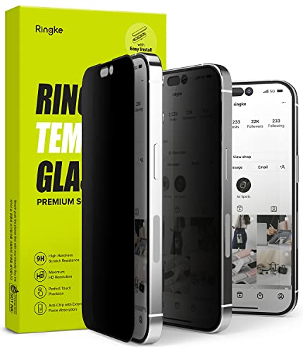 Ringke Privacy Glass Kompatibel mit iPhone 14 Pro Schutzfolie 6.1 Zoll Anti-Spy Glasfolie Privatsphäre Displayschutzfolie mit Einfachem Installationskit von Ringke