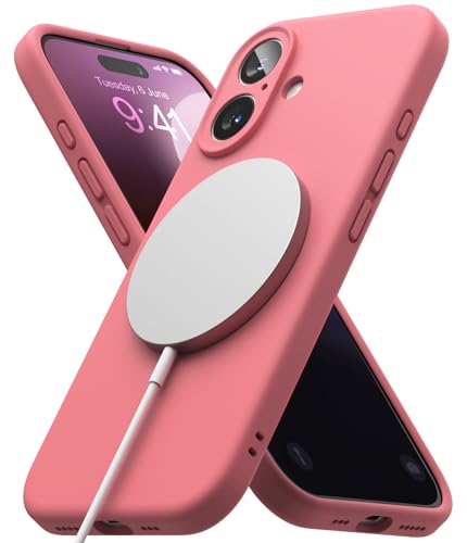 Ringke Silicone Magnetic Case [Kompatibel mit MagSafe] für iPhone 16 Hülle, Weiche Beschichtung Anti-Kratzer Schlank Leicht Schutz-Handyhülle für Magnet-Ladegerät/Zubehör - Pink von Ringke