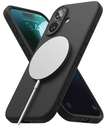 Ringke Silicone Magnetic Case [Kompatibel mit MagSafe] für iPhone 16 Plus Hülle, Weiche Beschichtung Anti-Kratzer Schlank Leicht Schutz-Handyhülle für Magnet-Ladegerät/Zubehör - Black von Ringke