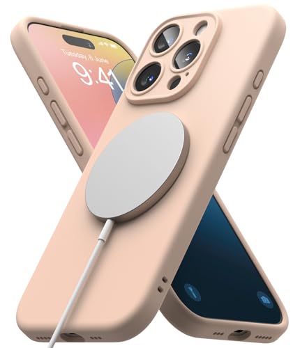Ringke Silicone Magnetic Case [Kompatibel mit MagSafe] für iPhone 16 Pro Hülle, Weiche Beschichtung Anti-Kratzer Schlank Leicht Schutz-Handyhülle für Magnet-Ladegerät/Zubehör - Pink Sand von Ringke