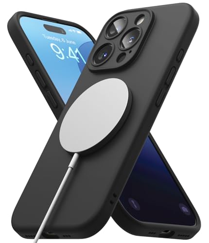 Ringke Silicone Magnetic Case [Kompatibel mit MagSafe] für iPhone 16 Pro Max Hülle, Weiche Beschichtung Anti-Kratzer Schlank Leicht Schutz-Handyhülle für Magnet-Ladegerät/Zubehör - Black von Ringke
