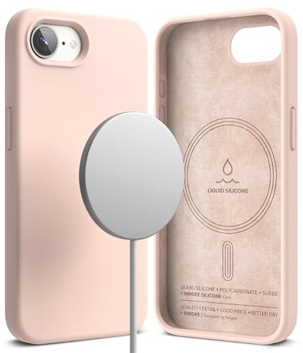 Ringke Silicone Magnetic [Kompatibel mit MagSafe] für iPhone 16e 2025 (6,1 Zoll) Hülle, Weiche Beschichtung Kratzfest Schlank Leicht Silikon Schutz-Handyhülle für Magnet-Ladegerät/Zubehör - Pink Sand von Ringke