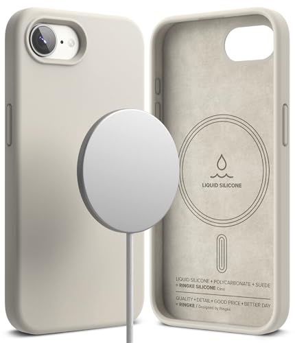 Ringke Silicone Magnetic [Kompatibel mit MagSafe] für iPhone 16e 2025 (6,1 Zoll) Hülle, Weiche Beschichtung Kratzfest Schlank Leicht Silikon Schutz-Handyhülle für Magnet-Ladegerät/Zubehör - Stone von Ringke