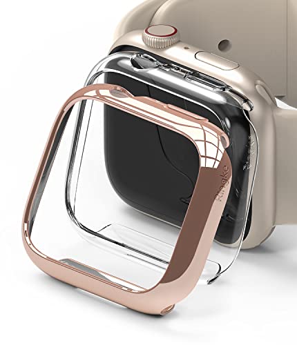 Ringke Slim Case [2 Stück] Kompatibel mit Apple Watch Series 9/8/7 (45mm) Hülle Schlanke und Leichte PC Schützhülle - Clear & Chrome Rose Gold von Ringke