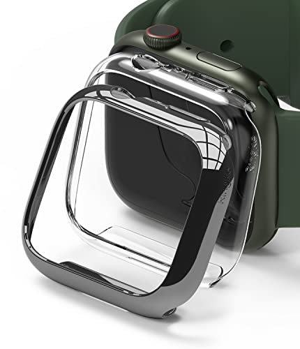 Ringke Slim Case [2 Stück] Kompatibel mit Apple Watch Series 9/8/7 (45mm) Hülle Schlanke und Leichte PC Schützhülle - Clear & Dark Chrome von Ringke