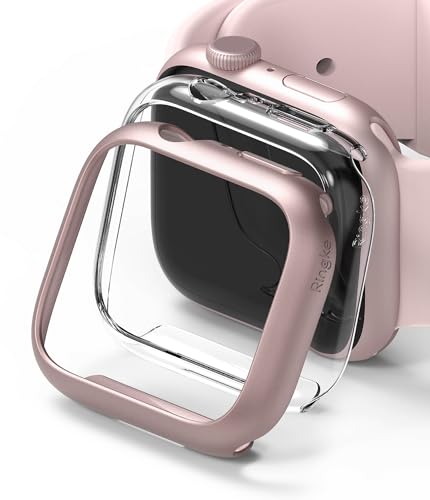 Ringke Slim Case [2 Stück] Kompatibel mit Apple Watch Series 9/8/7 (45mm) Hülle Schlanke und Leichte PC Schützhülle - Clear & Pink von Ringke