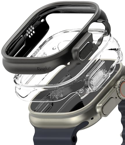 Ringke Slim Case [2 Stück] Kompatibel mit Apple Watch Ultra 2 (2023) / Ultra 49mm Hülle Hart PC Cover - Clear & Titanium Black von Ringke
