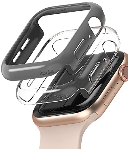 Ringke Slim Kompatibel mit Apple Watch Series 4/5 / 6 / SE 44mm Hülle (2020) - Clear & Dark Gray [2 Pack] von Ringke