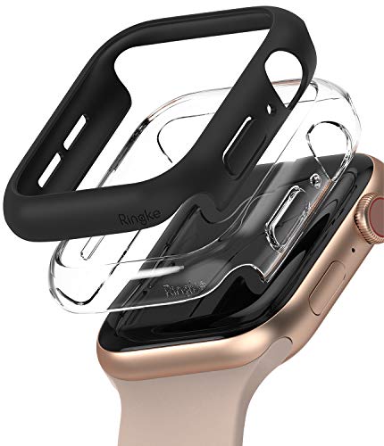 Ringke Slim Kompatibel mit Apple Watch Series 4/5 / 6 / SE 44mm Hülle (2020) - Clear & Matte Black [2 Pack] von Ringke