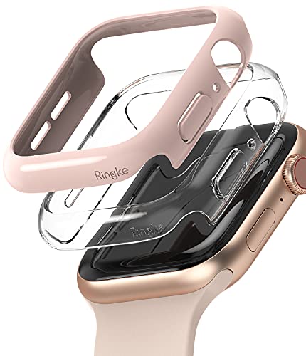 Ringke Slim Kompatibel mit Apple Watch Series 4/5 / 6 / SE 44mm Hülle (2020) - Clear & Peach Pink [2 Pack] von Ringke