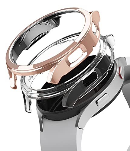Ringke Slim Kompatibel mit Galaxy Watch 4 44mm Hülle - Clear & Chrome Rose Gold [2 Pack] von Ringke