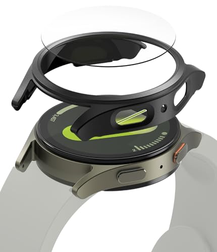 Ringke Slim & Glass Kompatibel mit Samsung Galaxy Watch 7 44mm Hülle, Dünne Hart-PC Schutzhülle mit Kratzfest Panzerglas Displayschutz - Titanium Black von Ringke