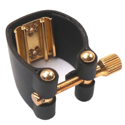Rinteea 1 Stück Teile Zubehör für Altsaxophon Saxophon Ligatur Zubehör Schwarz Kompaktverschluss Ligaturen Mundstück PU-Leder + Metallteile Schwarz & Gold von Rinteea