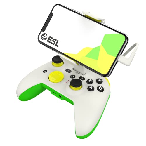 RiotPWR ESL Game Controller für iOS iPhones, kabelgebunden für störungsfreier Spielfluss, Power Pass Through Charging, ZeroG Halterung, verbesserter 8-Wege-D-Pad, Share-Taste, grün-weiß, RP1950ESL von RiotPWR