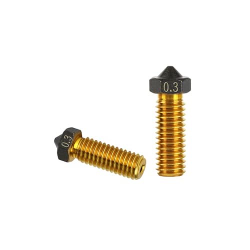 Volcano Extruderdüse, 2 Stück 0,3/0,4/0,5/0,6/0,8/1 mm Messing PTFE Antihaft-Beschichtung PTFE Extruder Düse für Ender3 Pro CR10/S Hotend 1,75 mm (Volcano, 0,3 mm) von Rirsoasy