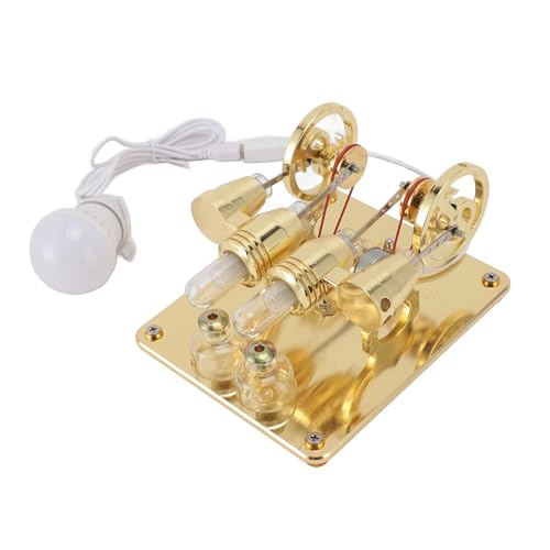 4-Zylinder-Heißluft-Stirlingmotor, DIY-Stirlingmotor mit Hoher Härte, LED-Licht, für Kinder, Studenten, Wissenschaftsprojekte, Klassenzimmer, 195 X 105 X 135 Mm (Gold) von Risegun