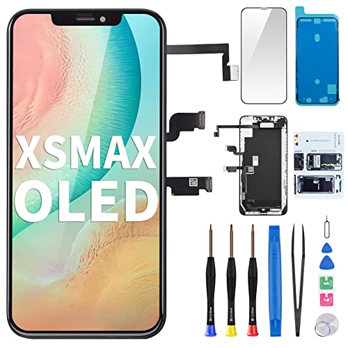 [OLED] für iPhone Xs Max Bildschirm Ersatz 6.5 Zoll, OLED Touch Display Digitizer Vollmontage mit Reparatur-Kits, wasserdichtes selbstklebendes Frontglas, Fixierwerkzeuge für A1921 A2101 A2102 A2104 von Risidamoy
