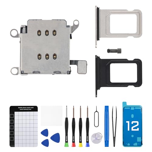 Risidamoy Dual-SIM-Kartenleser für iPhone 12, Flexkabel mit schwarzem und silberfarbenem SIM-Doppelkartenschlitz, Halter Adapter, Ersatz mit Sim-Auswerfer, Reparaturwerkzeug, Fix-Kit A2172, A2402, Risidamoy Dual-SIM-Kartenleser für iPhone 12, Flexkabel mit schwarzem und silberfarbenem SIM-Doppelkartenschlitz, Halter Adapter, Ersatz mit Sim-Auswerfer, Reparaturwerkzeug, Fix-Kit A2172, A2402, von Risidamoy